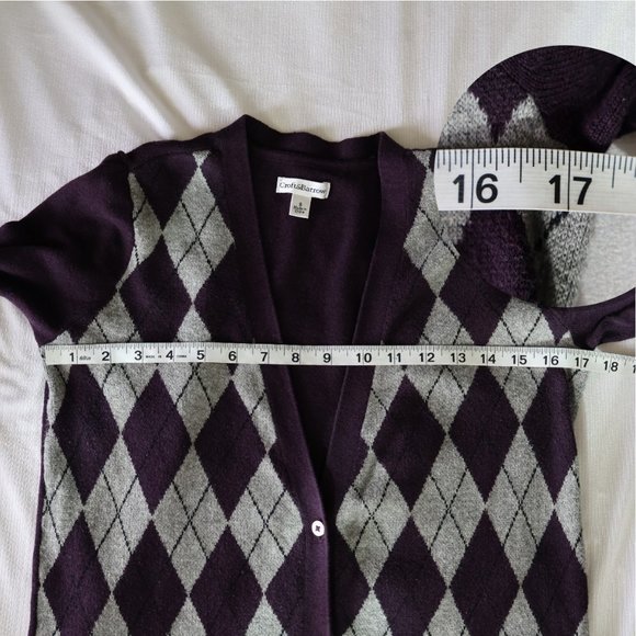 Croft & Barrow Argyle Button Up Cardigan - Dark Purple & Grey - Size S - Picture 4 of 15